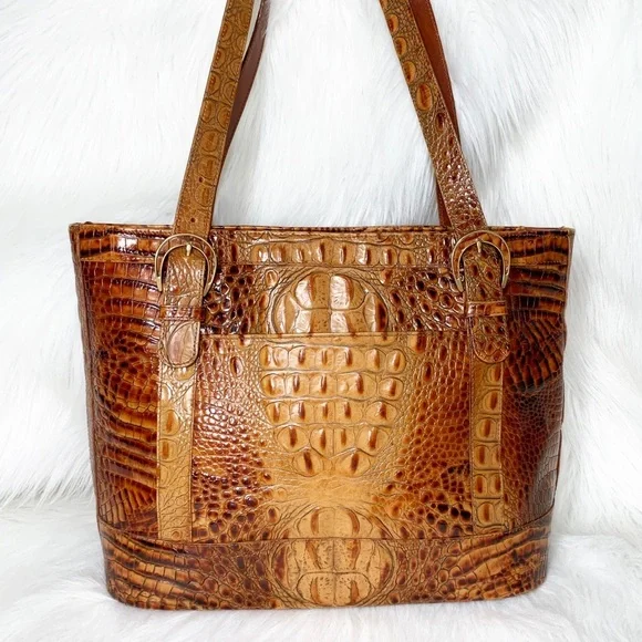 SOLD-Brahmin Vintage Toasted Almond Croc Embossed Ombre Leather Tote - Picture 4 of 12